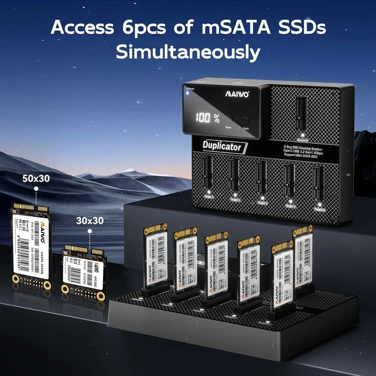 Фото MAIWO 6-язычная док-станция для SSD-корпуса mSATA с автономным клонированием, адаптер SATA-USB 3.0, устройство чтения карт памяти, источник питания 12 В/7 А №2