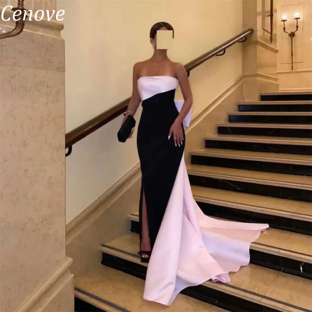 

Cenove Strapless Long Bow Tie Evening Gown Formal Princess Black with Pink Elegant Prom New Party Dresses for Women 2023