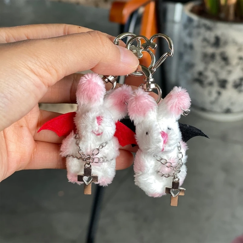 

Fashion Plush Winged Rabbit Keychain Phone Lanyard Charm Cartoon Animal with Pendant Keyring DIY Bag Accessories