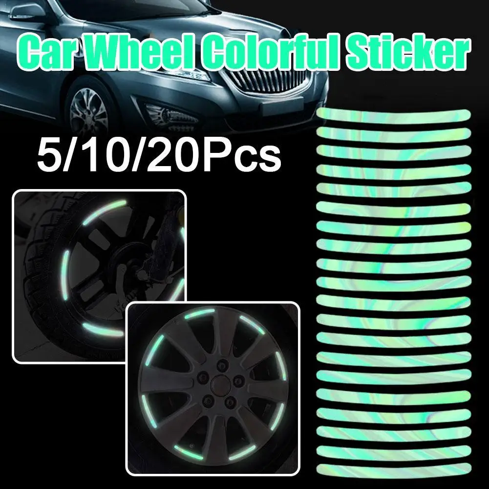 

5/10/20pcs Car Motorcycle Wheel Reflective Strips Luminous Colorful Hub Stickers Car Styling Decal Auto Accessories