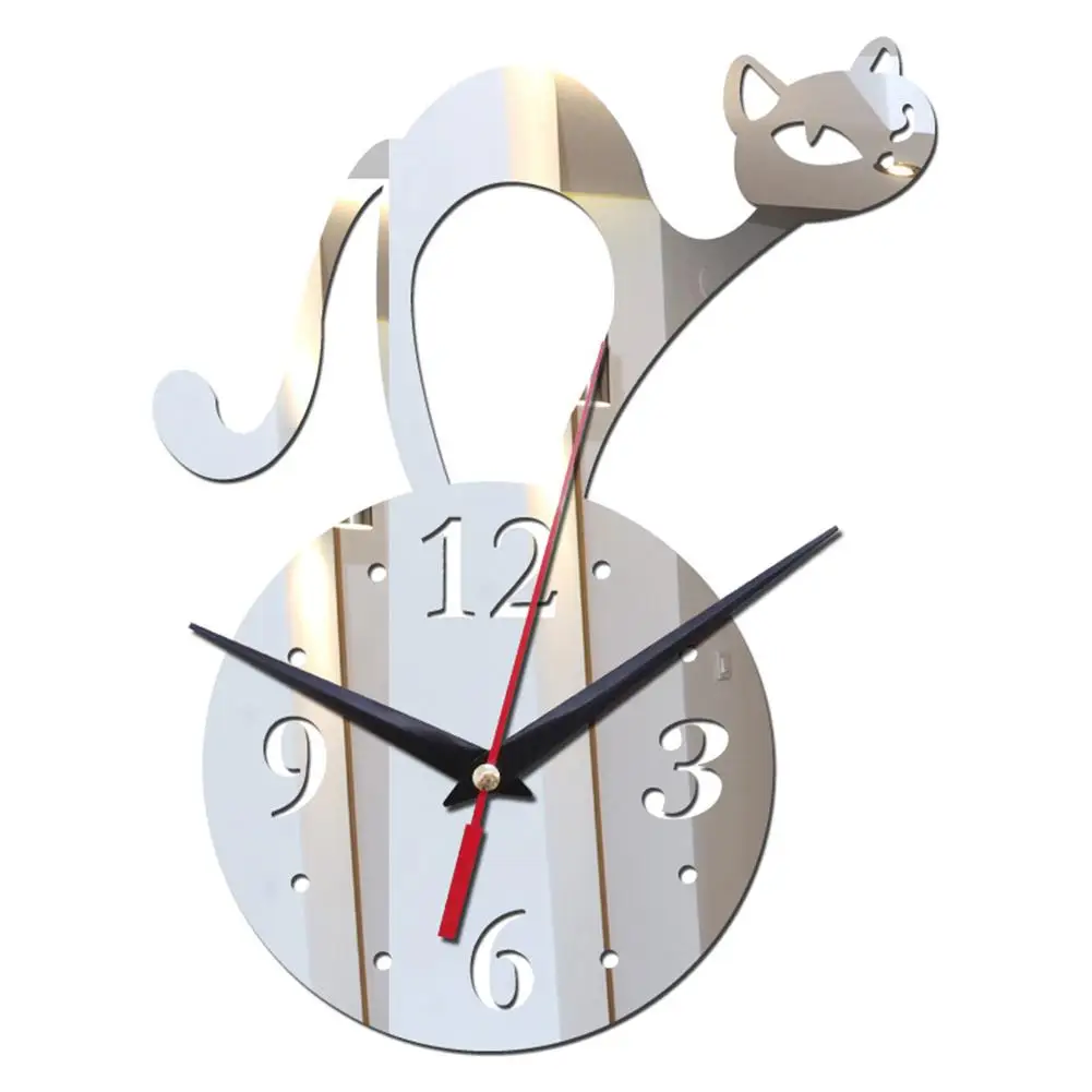 

2022 New Creative Cat Wall Clocks Mirror Frameless Battery Operated Wall-mounted Clocks For Home Living Room Decor