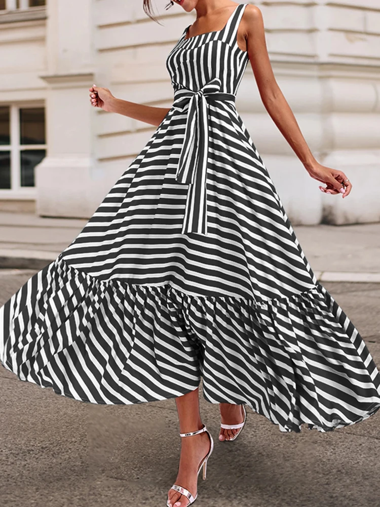 

Богемный праздничный тонкий сарафан в полоску с принтом, Элегантное повседневное вечерние ничное пляжное платье ZANZEA, летнее женское платье...