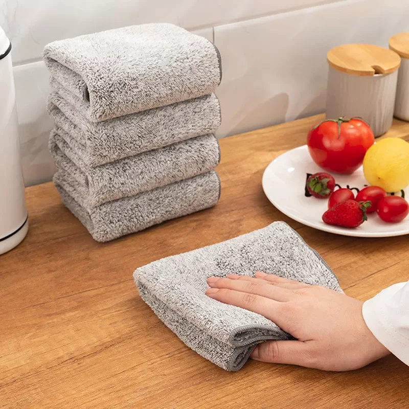 

2022New Charcoal Dishcloth Household Absorbent Cleaning Cloth Microfiber Kitchen Non-stick Oil Towel Rag Kitchen Tools