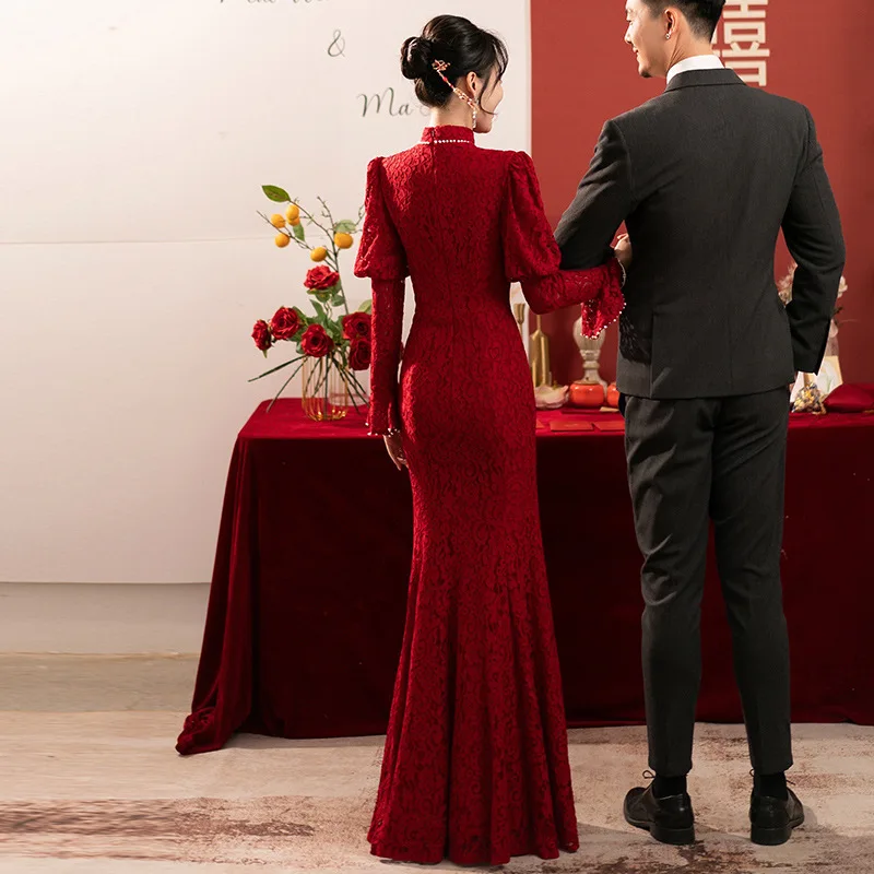 Винтажное свадебное облегающее платье Ципао в китайском стиле для невесты