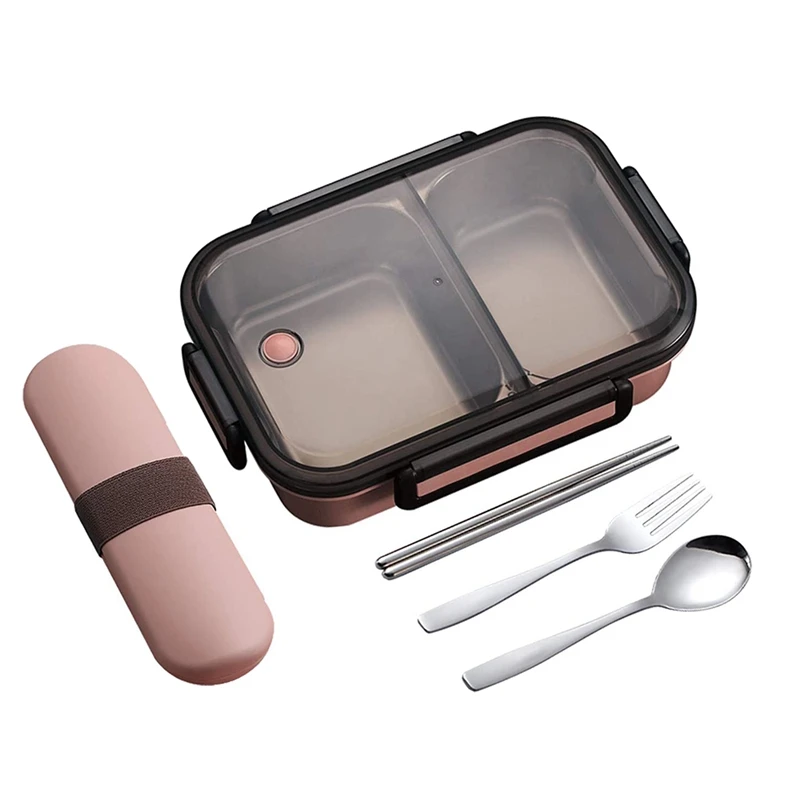 

Коробка Bento, Ланч-бокс из нержавеющей стали с 2 отделениями и Переносным комплектом посуды, Ланч-бокс с управлением