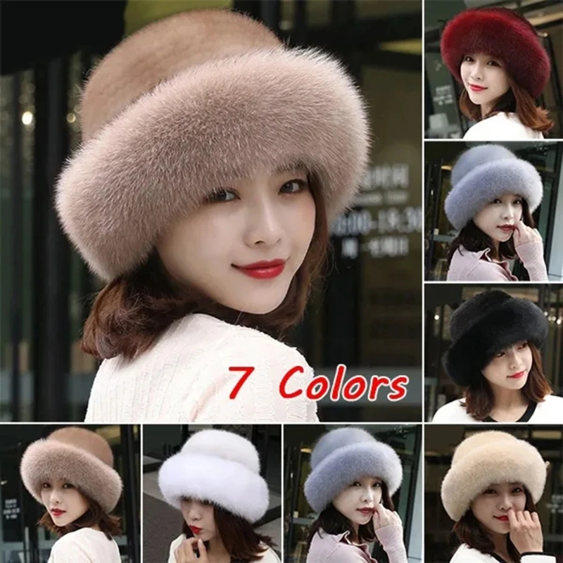 

Winter Hat for Women's Imitation Fur Fox Pullover Hat Outdoor Warm Thick Beret Mongolian Princess Ear Protection Cap