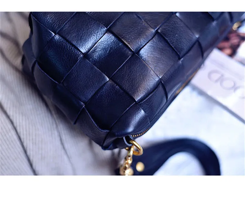 Designer luxury natural genuine leather woven women's crossbody bag outdoor casual high quality real cowhide female shoulder bag