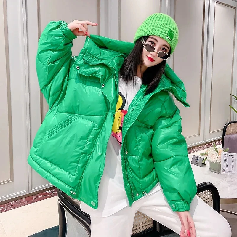 

Модные женские пуховики с капюшоном, теплое толстое пальто, высокое качество, короткая парка, Свободные повседневные парки, пальто, женская зимняя куртка