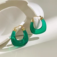 allnewme exquisite transparent green resin hoop earrings retro u shaped horseshoe acrylic big hoops earring for women jewelry