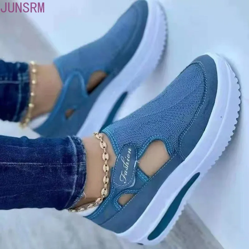 

Platform Sneakers Women 2022 Summer New Breathable Mesh Velcro Wedge Casual Sport Shoes Size 43 Non slip Woman Vulcanize Shoes