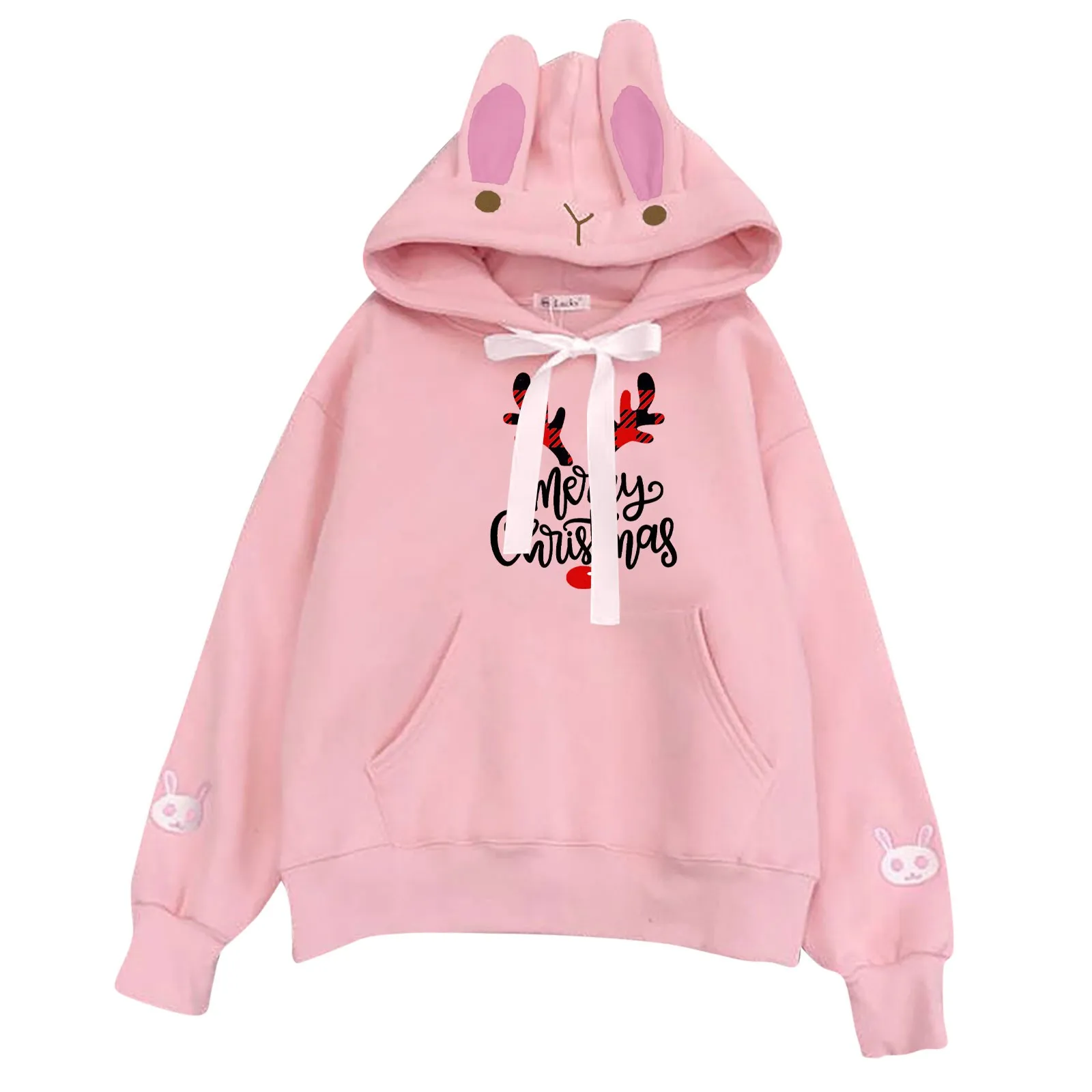 

Женская Повседневная модная вышитая Толстовка с капюшоном с рождественским принтом и надписью, Женский Розовый пуловер с длинным рукавом, топы