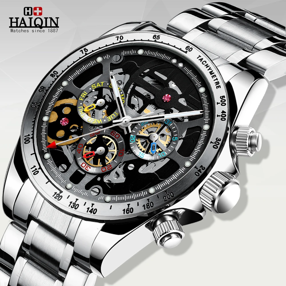HAIQIN Automatic Watch For Men Mechanical Wristwatches 2022 Top Luxury Date Stainless Steel Sport 10Bar Waterproof Reloj Hombre