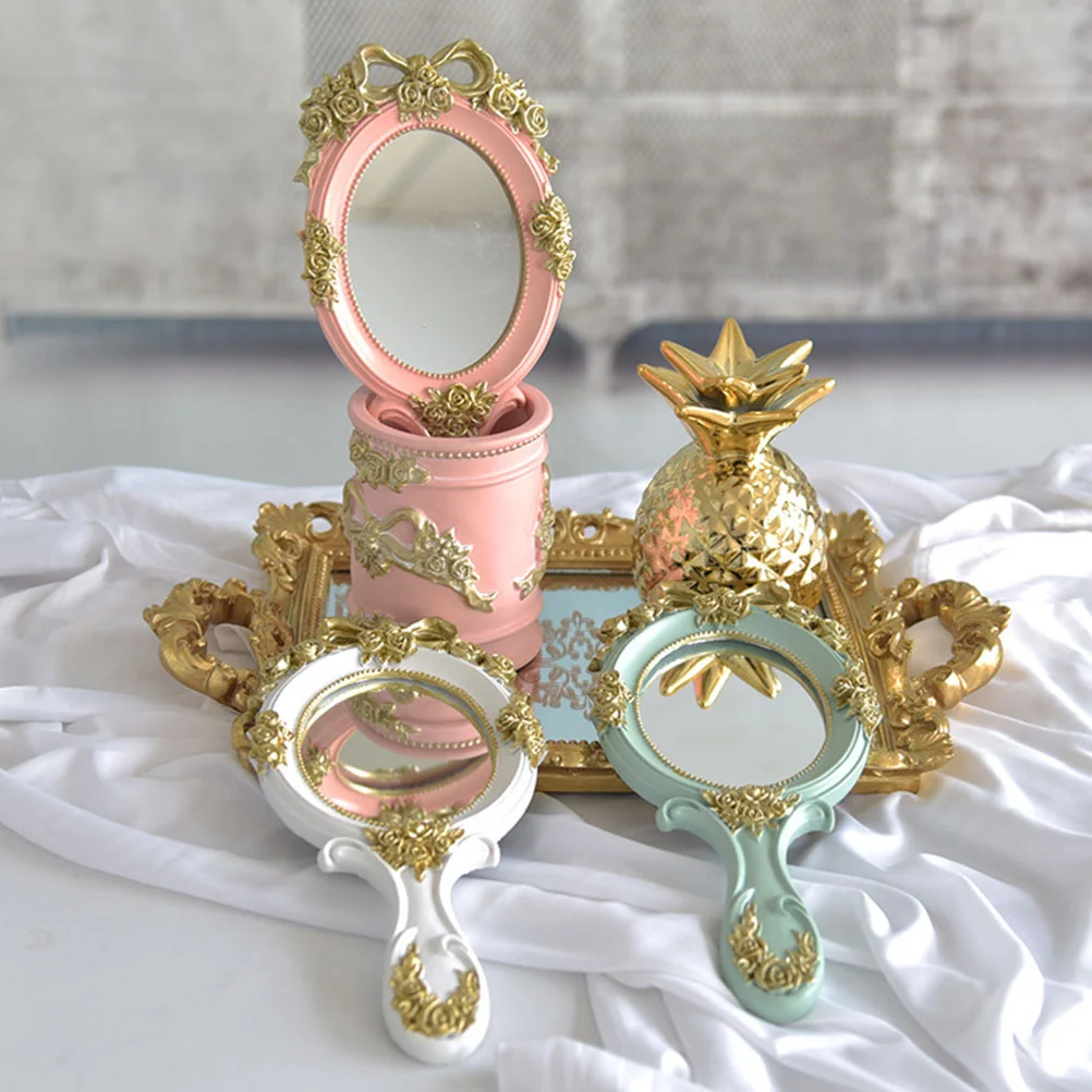

Mirror Handheld Vintage Travel Mirrorsmakeup Compact Handleprincess Portablesmall Hand Table Deskvanity Kid Handbagcosplay Oval