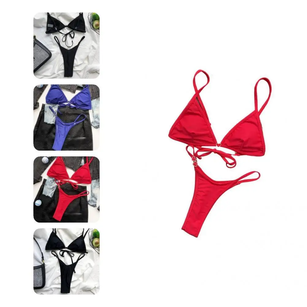 

2Pcs/Set Simple Bathing Suit Solid Color Two-piece Women Swimwear Simple Sling Bikini