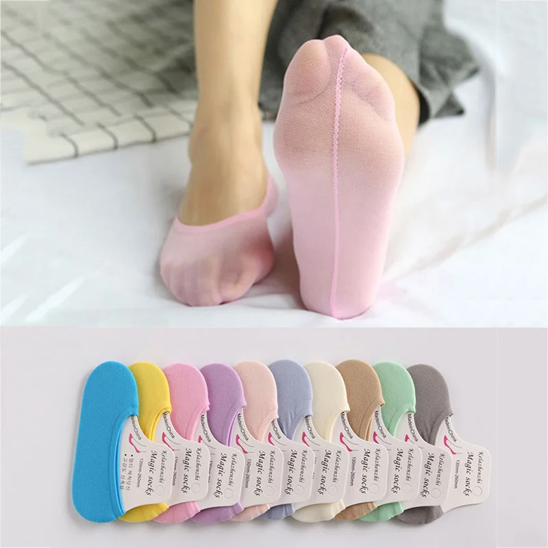 

10pcs=5pairs Summer Women's Candy Color Boat Socks Girl's Silicone Invisible Socks Thin Velvet Magic Silk Cute Socks Meias Sox