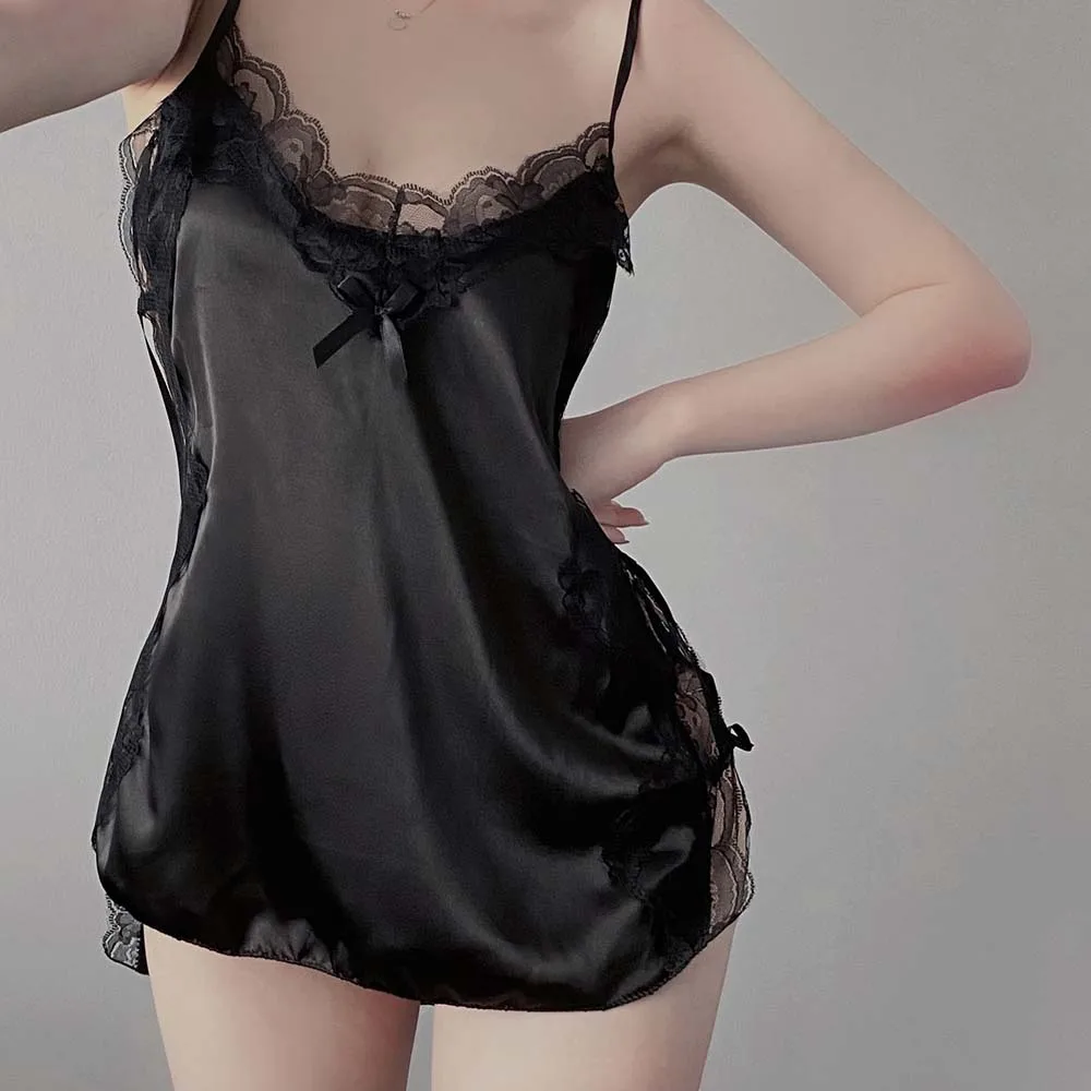 Женская Сексуальная кружевная атласная ночная рубашка одежда для сна нижнее