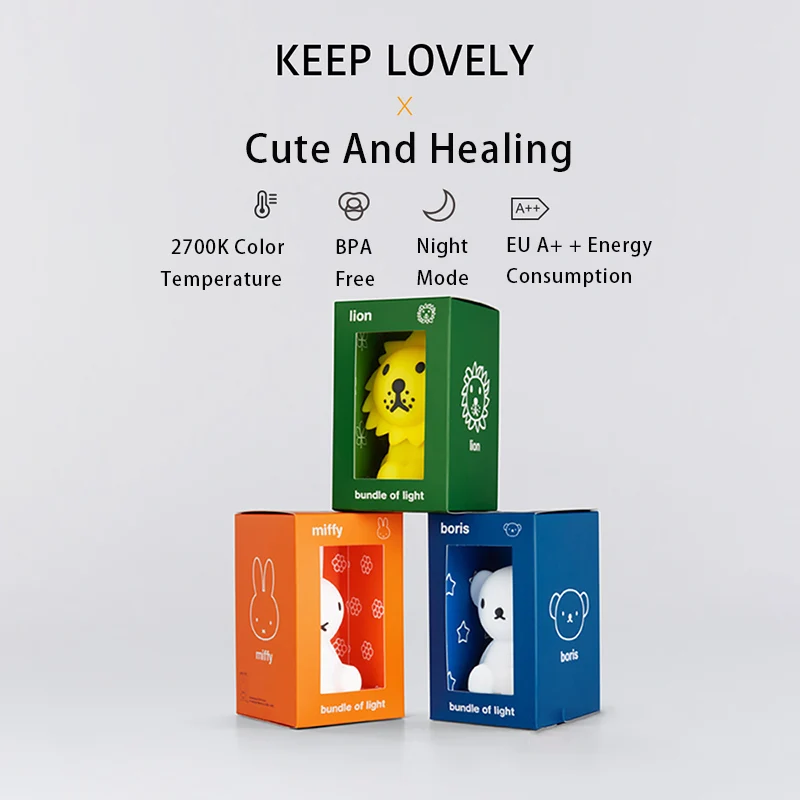 

Kawaii Original Miffy Rubber Lion Boris 3D Night Light Cute Children's Bedroom Desktop Bedside Floor Lamp Ornaments Decoration