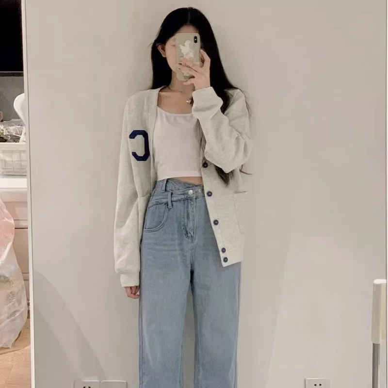 Вязаный свитер кардиган женский топ с V-образным вырезом вязаная одежда в