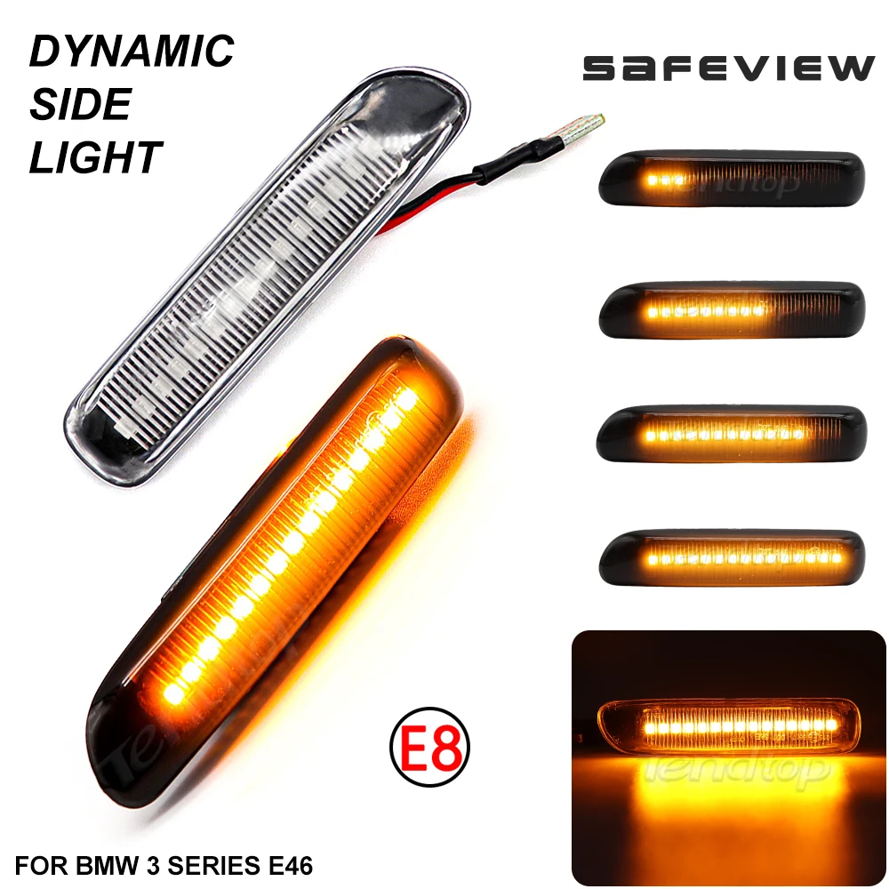 For BMW E46 3er Limo Coupe Compact Cabriolet 1998-2001 LED Dynamic Side Marker Turn Signal Lamp  Blinker Flowing Water Light