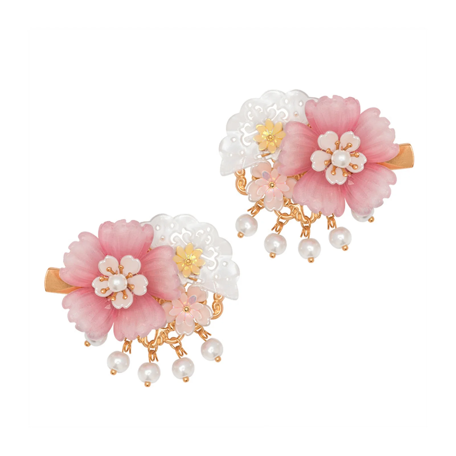 

Sweet Flower Paired Hair Clip Hanfu Matching Chinese Style Handmade Hair Clips for Cosplay Party Chinese Cloth Cheongsam
