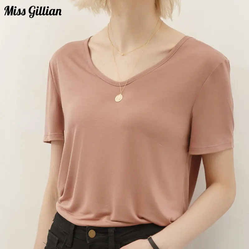 

Loose Fit Short Sleeve Tops Women V Neck Casual T-shirts Summer 2023 Fashion Solid Color Basic Tees Simple Sports Female Clothes