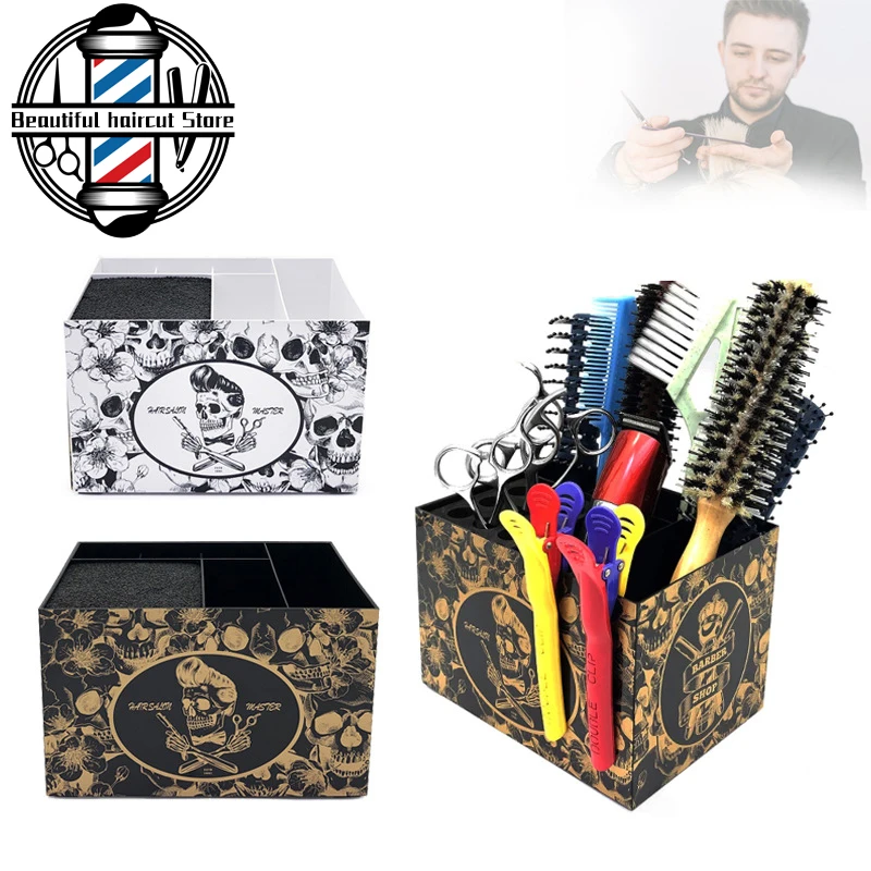 

Barber Hairdressing Scissors Stand Salon Hair Clips Comb Organizer Tools Display Box Hairbrush Storage Case