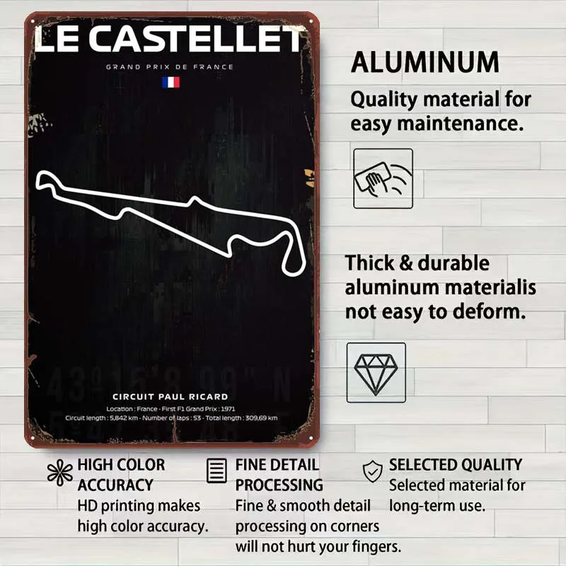 F1 Le Castellet Map Пользовательские металлические вывески Спортивный плакат Вещи для
