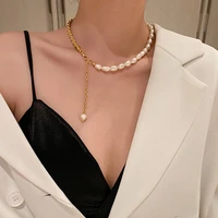 aradoo french retro style baroque pearl necklace light luxury fashion 18k gold plated collarbone chain necklace
