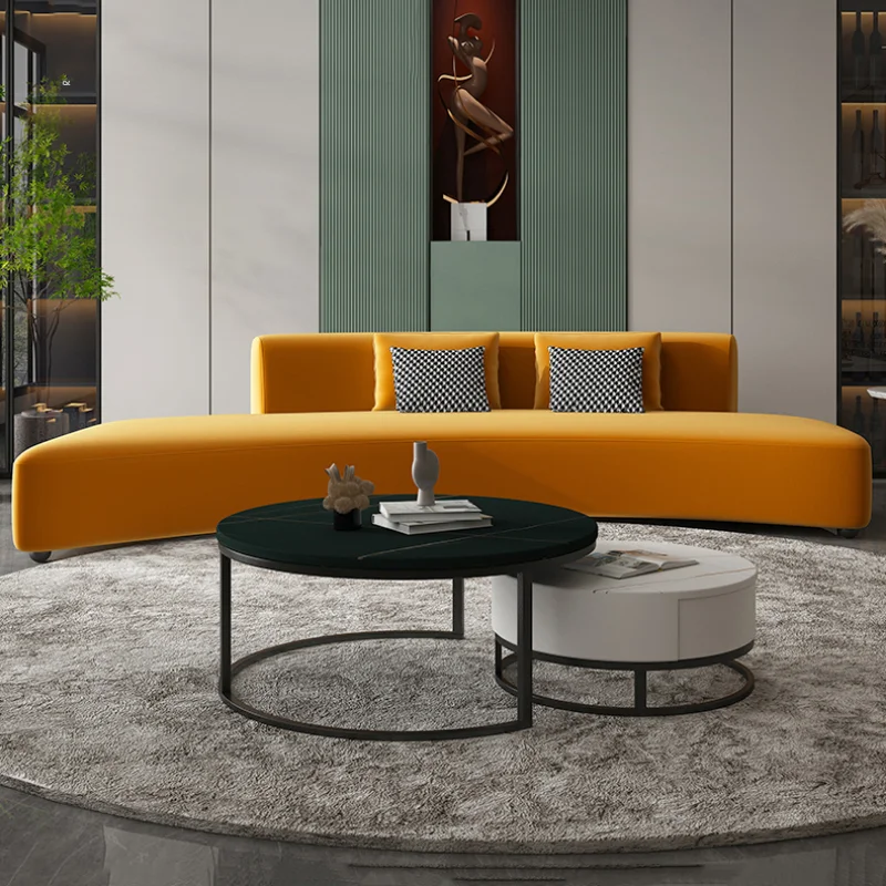 

Minimalista Xxl Sofa Yellow Velvet Stretch Modern Designer Couch Curved Unusual Ergonomic Reading Canape Salon Bedroom Furniture