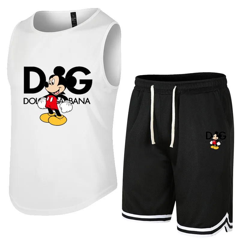 

Mickey Mouse New Summer Tank Top And Shorts Two Pieces Men's Set Quick Dry Sleeveless Vest Jogger Sweatpants Basketball Clothes