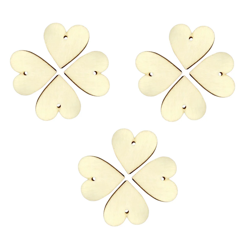 

100 Pcs 3 Wooden Slices with Hole Love Heart Shape Pendant for Decoration Party