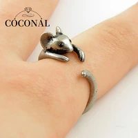 coconal women punk cute mouse shape hug ring for men gift girlfriend hamster ring party club accessories opening adjustable ring