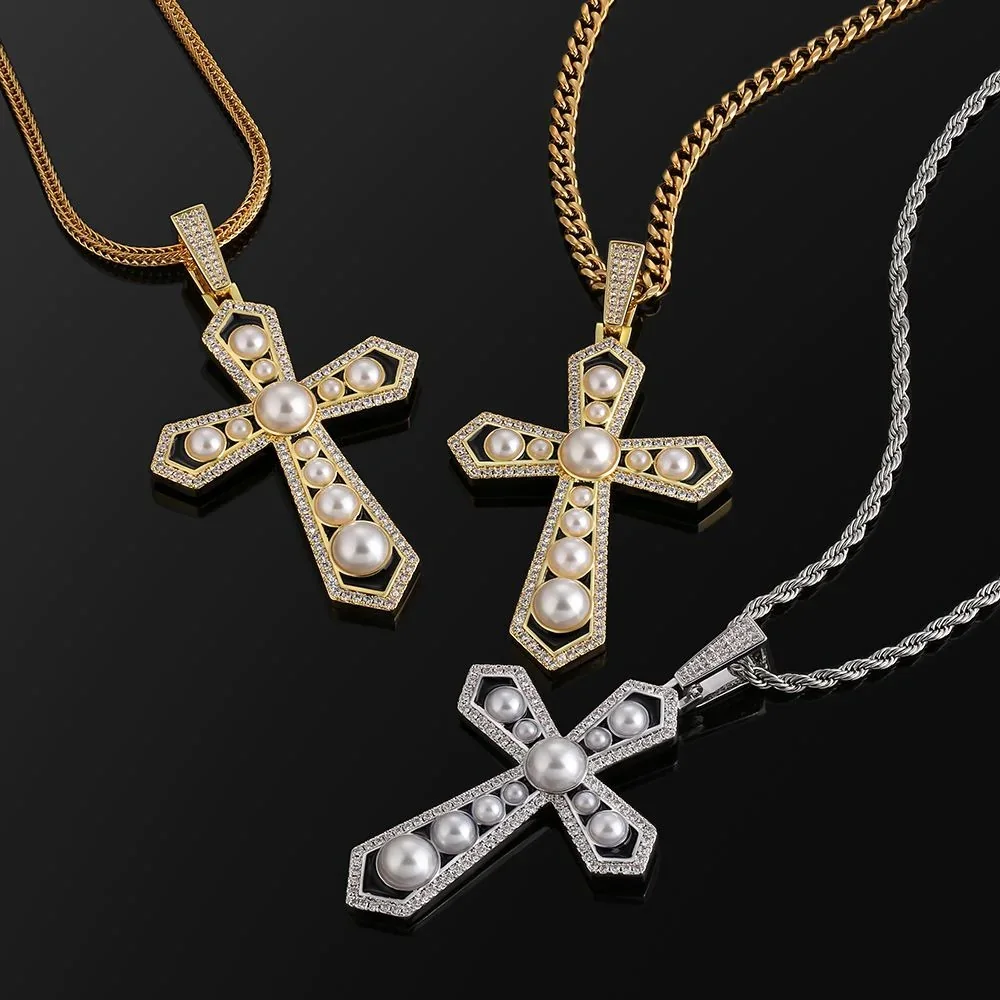 

JEWE Cross Pendant with Pearl and Comes With Rope Chain