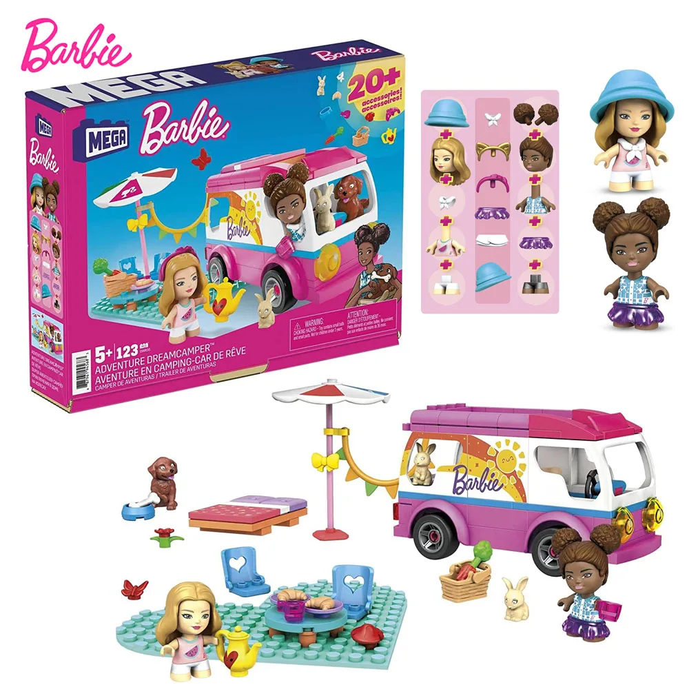 

Mega Barbie Adventure Dream Camper Building Set with 123 Bricks Special Pieces Accessories 2 Micro-Dolls Toy Kids Birthday Gift