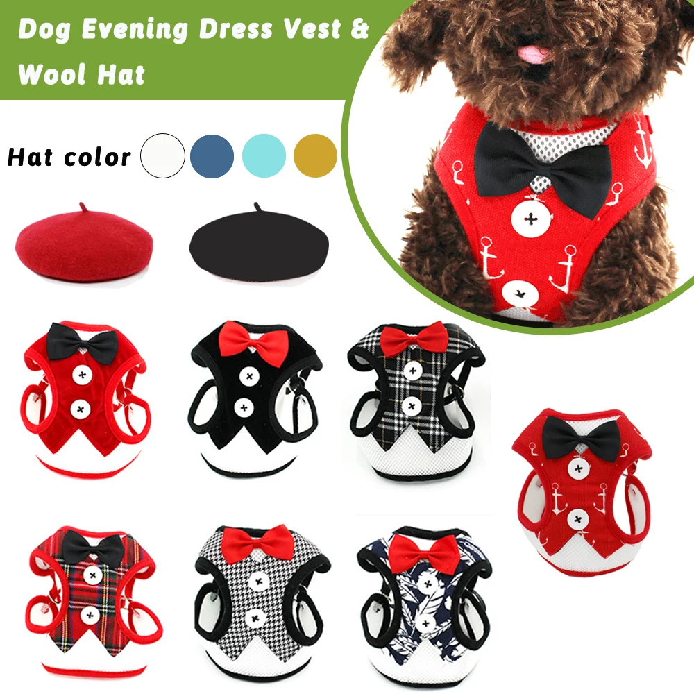 

1pc Elegant Bow Dog Collars Necktie Traction Rope Christmas Pet Harness for Small Medium Dogs Cat Chest Strap Dog wool hat