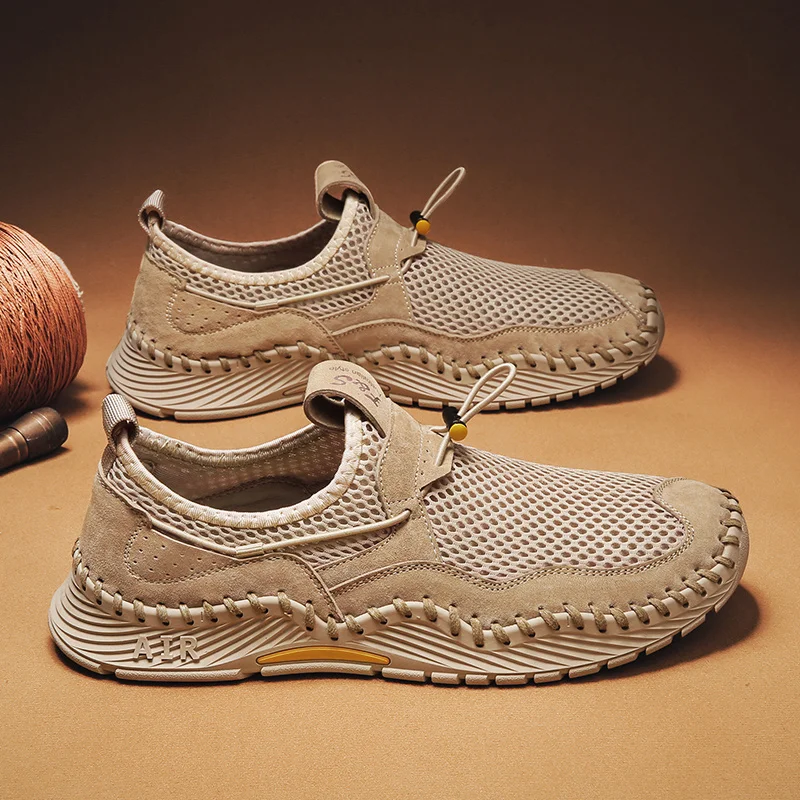 

Mesh Men Sandals Summer Fashion Platform Outdoor Beach Shoes Leather Casual Male Slippers Walking Luxury Sport Flat Hiking