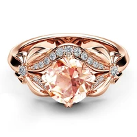 hot selling jewelry fashion rose gold color champagne zircon flower exquisite jewelry engagement rings for women whole sale