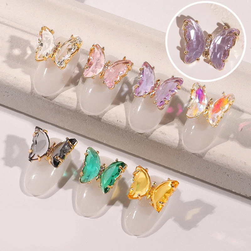 

5Pcs Aurora Butterfly Nail Art Decorations AB Colorful 3D Flying Butterfly Zircon Nail Jewelry DIY Manicure Accessories