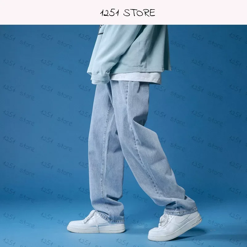Straight Jeans men White Loose Denim 