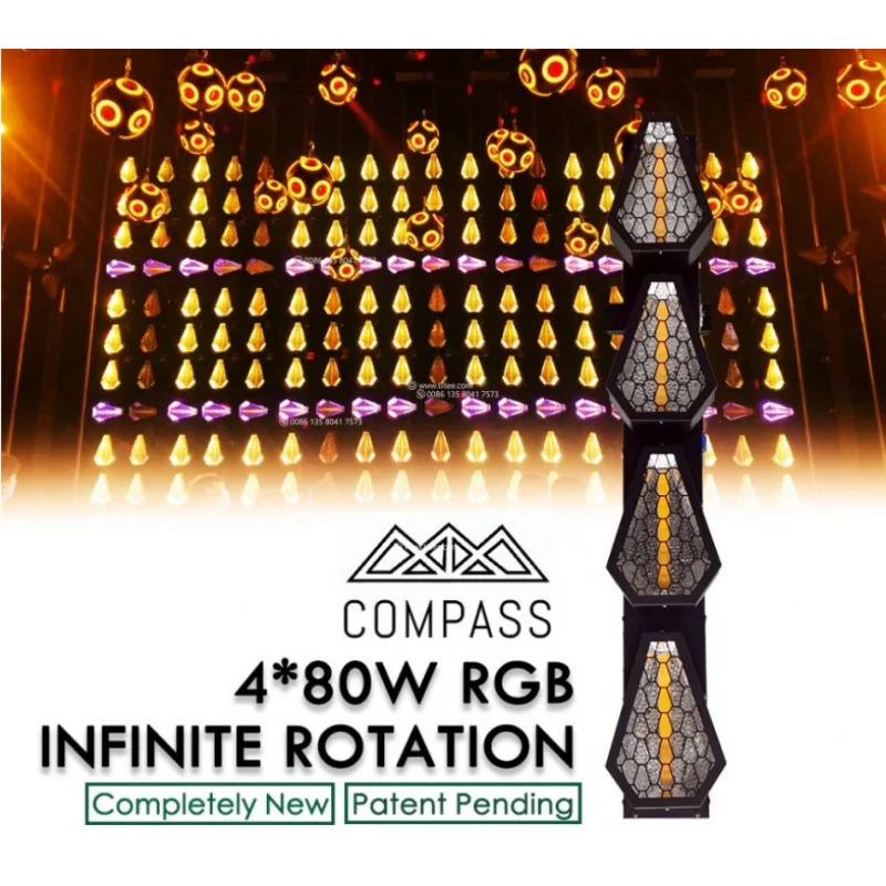 Фото Новинка Tiitee: Светодиодный матричный светильник COMPASS Infinite Rotation 4 Eyes 4x80W LED Matrix Light DMX512 RGBW для ретро-сценического освещения №2