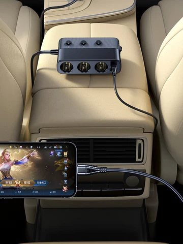 Автомобильное USB-адаптер для зарядного устройства, 128 Вт, 7-в-1, 3 розетки, разветвитель прикуривателя с переключателем ВКЛ-ВЫКЛ QC 3.0 +PD, быстрая автомобильная зарядка типа c
