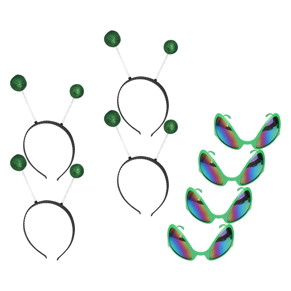 

4 Sets Glasses Headband Alien Makeup Cosplay Costume Party Celebration Prom Saucer Man Hair Hoops Decorative Headdress Funny