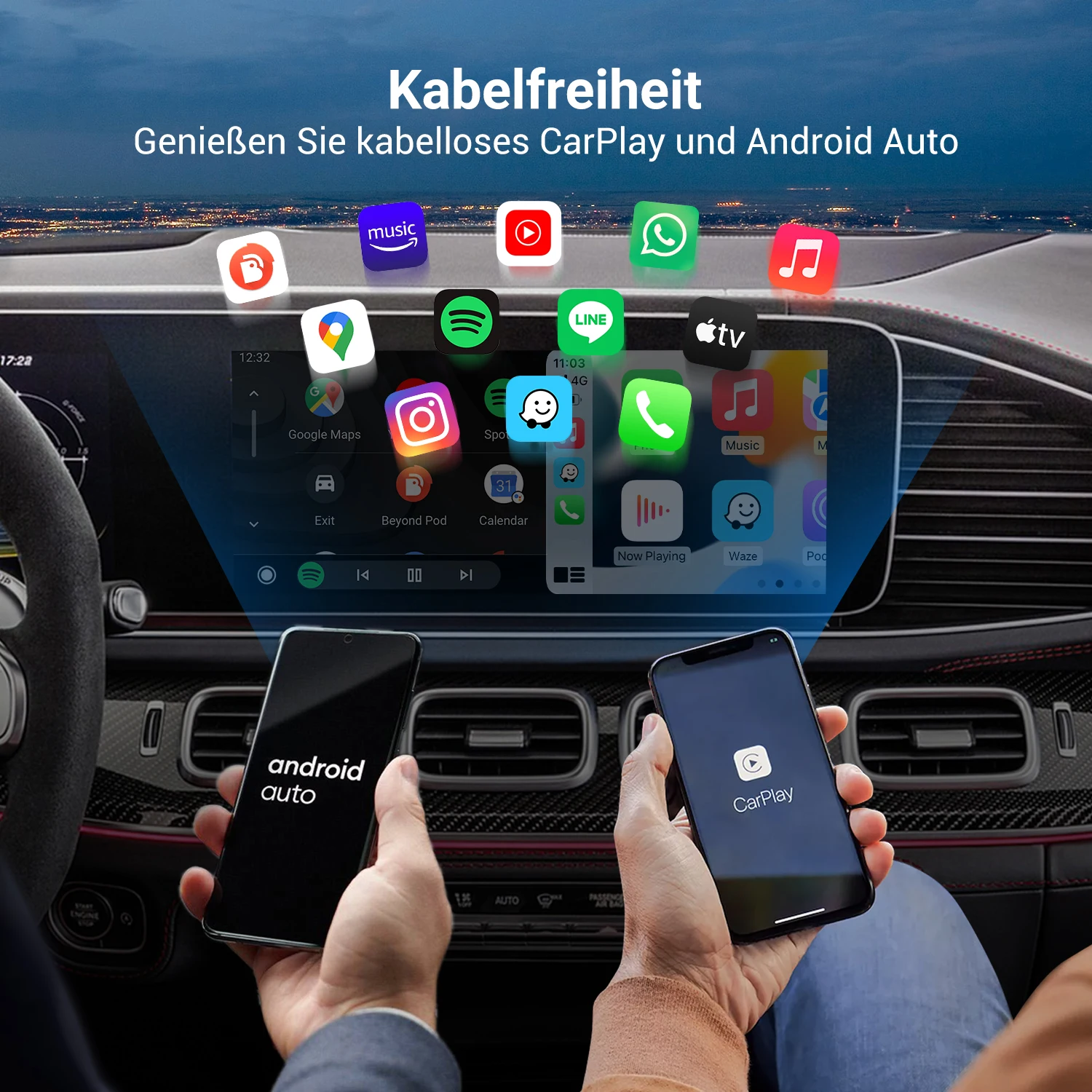 Ottocast MX беспроводной CarPlay Android автомобильный адаптер Поддержка для AirPlay 3-в-1