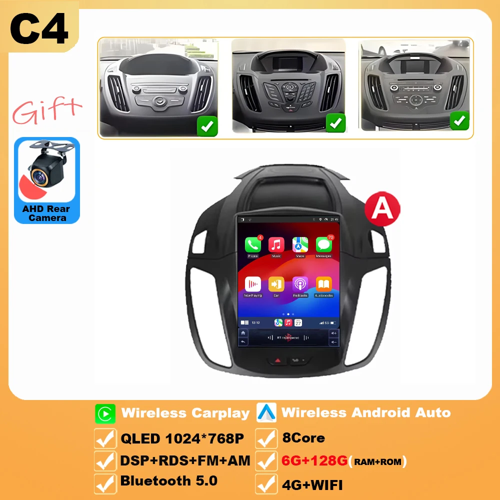 

Беспроводной Android 15 Carplay для Ford Kuga 2 Escape 3 2012-2019 9,7-дюймовый автомобильный мультимедийный плеер Tesla Style 5G Wi-Fi с сенсорным дисплеем