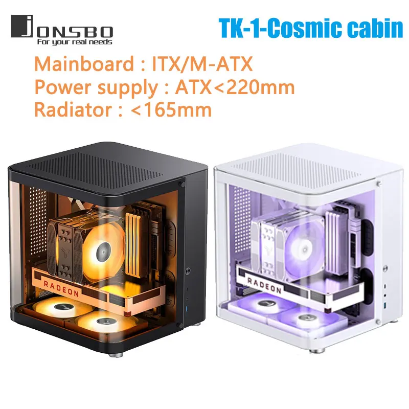 

JONSBO TK-1 M-ATX/ITX Mini PC Case Ring tempered glass side transparent Maximum support for 160mm cooler and 240mm water cooling