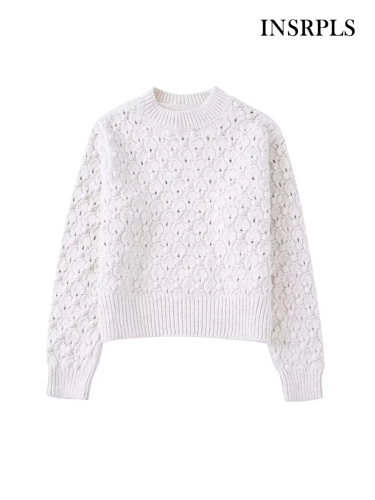 

INSRPLS женский модный свободный текстурированный вязаный свитер винтажный с круглым вырезом с длинным рукавом женские пуловеры шикарные топ...