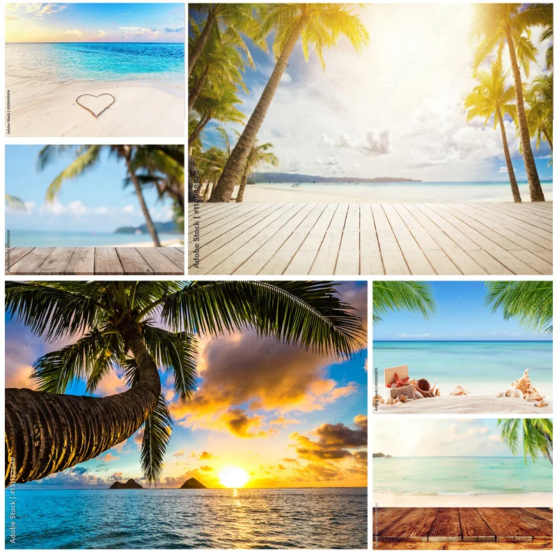 

Фон для фотосъемки с изображением тропического моря пляжа пальм дерева