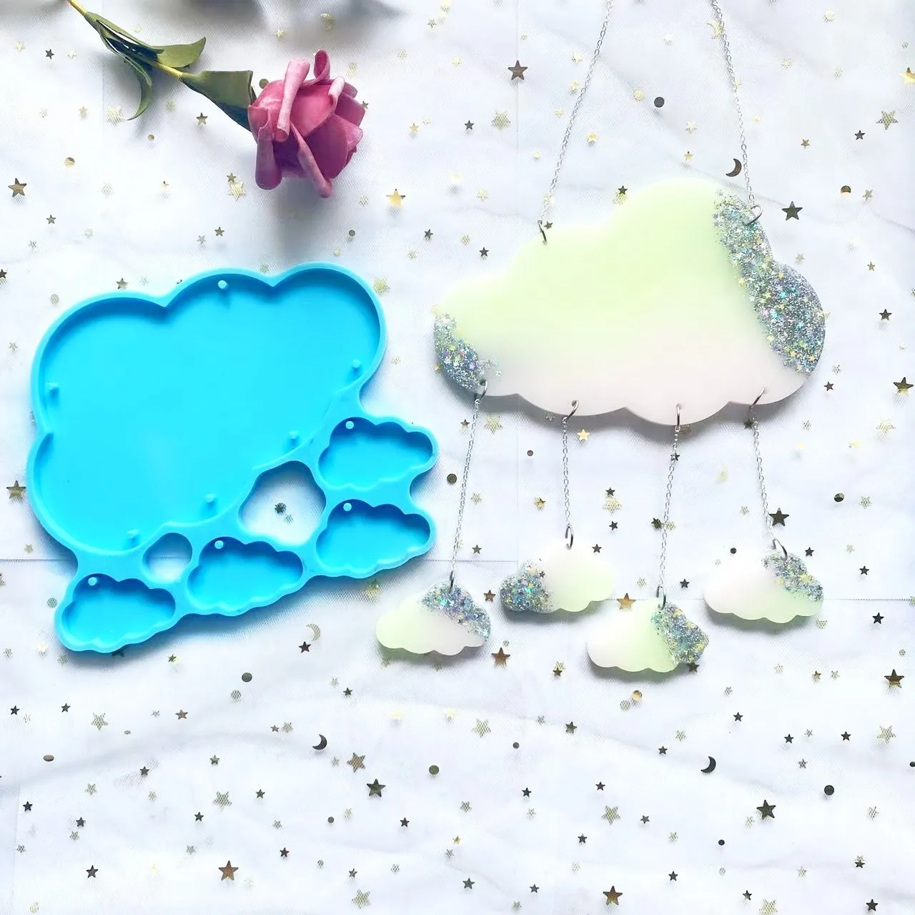 

Cloud Combination Pendants Silicone Mold Door Hanging Plate Wall Decoration Crystal Epoxy Resin Mold For Diy Crafts New 2023