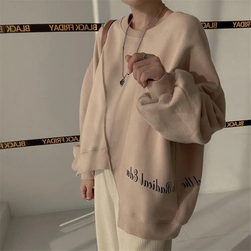 

Hoodie New 2022 Japan Korean Casual Loose Round Neck All-match Plus Velvet Irregular Printing Fashion All-match Women's Sweater