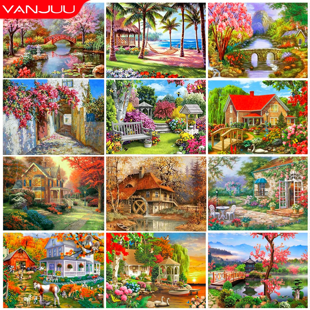 

5D DIY Diamond Painting Landscape Garden Diamond Mosaic Embroidery Full Round Diamond Cross Stitch Kit Home Decor